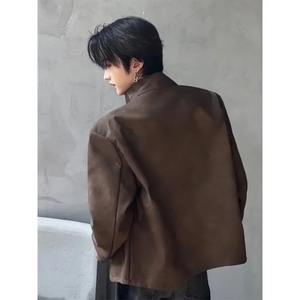 Veste de moto recadrée haut de gamme pour hommes en couleur café marron Style américain Vintage en cuir véritable toile tissu imperméable - Product Image 6