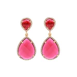 Pendientes de Plata de Ley 925 Hechos a Mano con Cuarzo Rojo en Forma de Pera y Circonita Blanca para Mujer, para Boda o Compromiso - Product Image 1