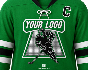 SINEWY SPORTS Men's Custom Ice Hockey Jersey Green White Black Striped Sublimated V-Neck Full Sleeve Moisture Wicking Apparel - Product Image 4