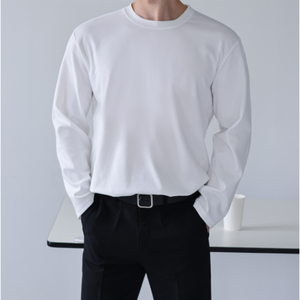 Camisetas de hombre K-Fashion Daily Essential cuello redondo Camiseta de manga larga 5 colores mujeres de gran tamaño de algodón suave Casual Top - Product Image 5