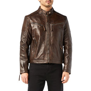 Veste de motard en cuir de vachette à fermeture éclair personnalisée pour hommes Manteau de moto à col montant d'hiver fin à la mode avec revêtement - Product Image 1