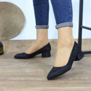 Zapatos de tacón corto y grueso con purpurina plateada para mujer, 3 cm, sherry 40-43, fabricados en Turquía - Product Image 1