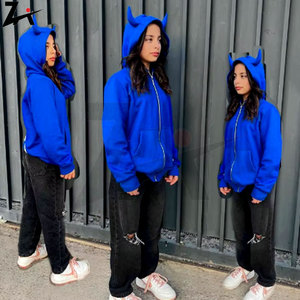 Sudadera con Capucha para Hombre, Estilo Hip Hop Gótico, Color Sólido 3D, Algodón Grueso, Cierre de Cremallera, Bordado 3D, Corte Holgado, Moda de Invierno - Product Image 3