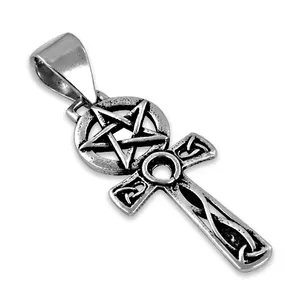 Stainless Steel Ethnic Celtic <b>Cross</b> and Pentagram Ankh <b>Pendant</b> Fine Necklace with Durable Charm - Product Image 3