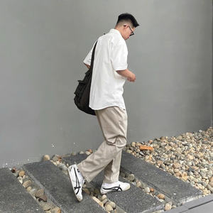 NH72 Pantalón caqui holgado unisex con diseño de pierna recta y cintura elástica hecha de tela suave y transpirable para mayor comodidad - Product Image 5