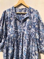 Robe midi en gaze de coton imprimée à la main, col profond, marché de gros pour femmes, meilleur prix
