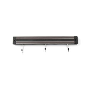 HENDI 340mm Black Knife <b>Magnet</b> <b>with</b> <b>Hooks</b> Black Magnetic Knife Rack <b>with</b> 3 <b>Hooks</b> Knife Accessories - Product Image 1