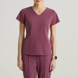 Ensemble de blouses et pantalons tissés YUHONG anti-rides à col en V et manches courtes pour femmes, idéal pour les salons de beauté et les spas - Product Image 3