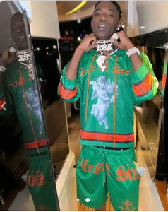 Conjunto de pantalones cortos de manga larga con capucha y cremallera completa con estampado de calavera de Color naranja para hombre, conjunto transpirable personalizado para hombre - Product Image 5