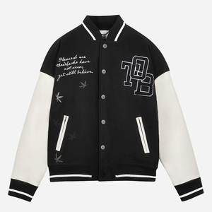 Chaquetas Varsity Personalizadas con Mangas de Contraste Completo, Cuello Redondo, Bolsillos y Cierre de Botones para Hombre - Product Image 1