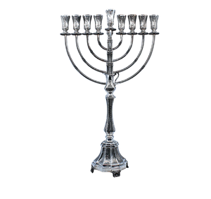 Menorah classique religieuse juive en métal en acier inoxydable avec porte-huile en verre, Menorah juive moderne Hanukkah à 9 bras en vente en gros - Product Image 4