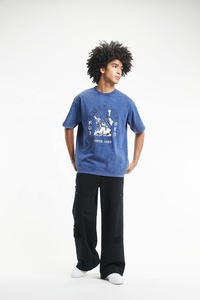 Camiseta de punto de gran tamaño de verano Unisex 100% algodón lavado ácido azul diseño personalizado manga corta estampado gráfico 220 gramos 220 gramos - Product Image 2