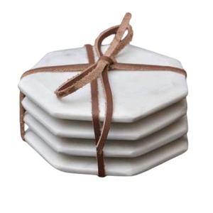 Marble And Wood <b>Coaster</b> set of 4 pcs For Kitchen Use Fancy <b>Coaster</b> Set With <b>White</b> Marble And Wood Finished Kitchenware item - Product Image 3