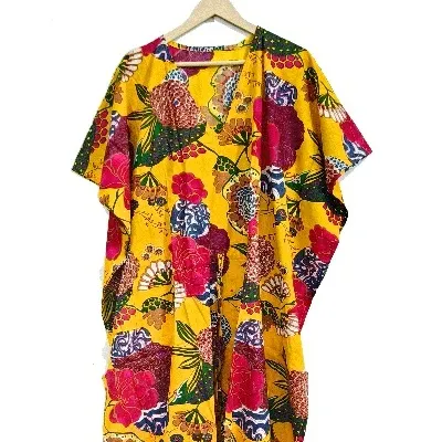 Blumen druck Sommer tragen lange Kaftan und Tunika stilvolle indische Baumwolle Kleid für Frau