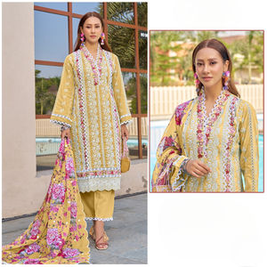 CAMBRIC pur coton brodé Salwar Kameez vêtements de fête indiens et pakistanais lourds - Product Image 4