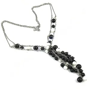 Collier chaîne pour pull en argent 925 avec perles noires et blanches pour femme Art Palace ABDN-20057 – Bijou élégant et tendance pour les soirées - Product Image 1