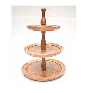 Mejor para fiesta Soporte de pastel de 3 niveles Soporte de frutas Bandeja de servicio de 3 niveles Soporte de servicio de 3 niveles Madera de Acacia grande - Product Image 1
