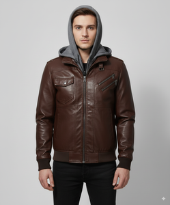 En Stock hommes OEM à capuche bombardier veste en cuir Streetwear tendance 2025 expédition rapide veste en cuir véritable veste à la mode hiver - Product Image 1