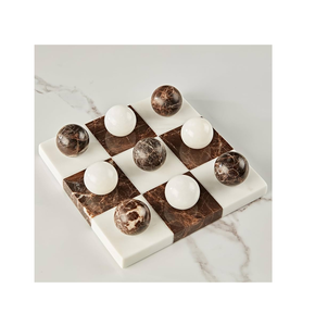 Jeux tic tac toe en marbre marron et blanc parfaits pour les cadeaux d'anniversaire prix bon marché disponible en gros - Product Image 1