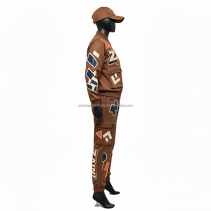 Survêtement pour femmes Premium 320 GSM coton polaire marron Multi panneau Applique brodé Logo personnalisé ensemble survêtements grande taille - Product Image 3