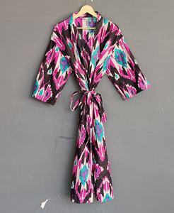Bata Kimono de Algodón 100% con Estampado Floral y Cuello en V para Mujer, la Mejor Ropa de Dormir Transpirable para Verano y Otoño con Cierre de Cordón - Product Image 1
