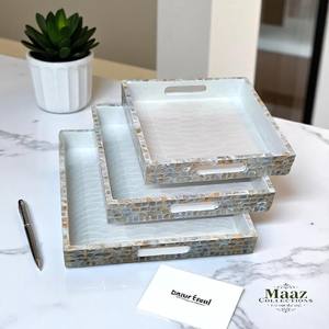 Fabricant de plateau en nacre Plateau décoratif avec incrustation personnalisée Fournisseur de gros Décoration intérieure Cadeau Exportateur - Product Image 3