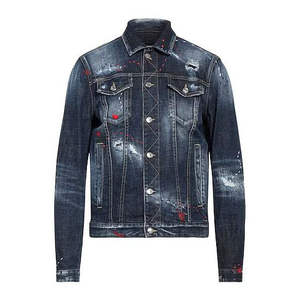 Veste en jean pour homme de style vintage confortable en bleu avec des poches avant déchirées et des boutons brodés pour l'hiver - Product Image 2