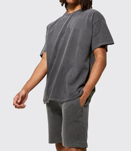 Conjunto de pantalones cortos lavados con ácido Unisex para hombre, nueva moda 100% algodón, ropa de calle, camisetas transpirables informales, función antiarrugas - Product Image 6