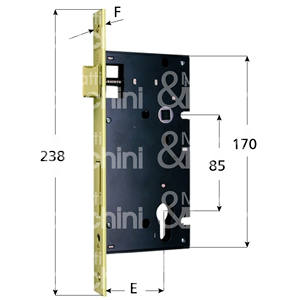 SERRURE À MORTICE à 2 jetés et loquet réversible. Deadbolts en laiton. Avant plaqué laiton. Bord carré du cylindre en forme. - Product Image 1