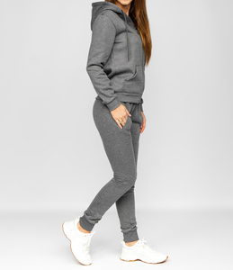 Premium Quality Solid Long Tracksuit for Women with Zipper <b>Hoodie</b> and Trousers Breathable 2 Piece Pants Set with Custom Logo - Product Image 3