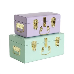 Juego de 2 Baúles Decorativos de Metal Morado y Azul Claro, Baúl de Metal Personalizado para Viajes y Picnic con Cerradura - Product Image 2