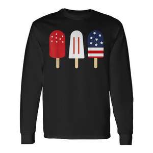 Camiseta de Manga Larga con Diseño de Paleta de Hielo Roja y Azul para el 4 de Julio de EE. UU., Camiseta Promocional del 4 de Julio - Product Image 1