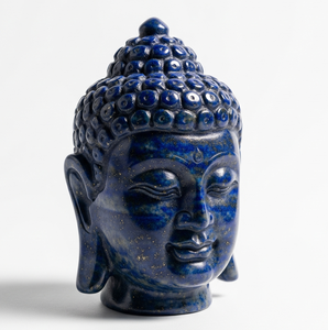 Hand-Carved <b>Buddha</b> <b>Head</b> Statue Figurine Business Gift with Lapis Lazuli Semi-Precious Gemstone Craft Engraved Made in India - Product Image 2