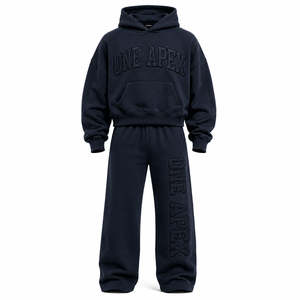 Ensemble survêtement streetwear ONEAPEX Premium en coton épais gaufré, comprenant un sweat à capuche court oversize et un pantalon de survêtement large - Product Image 4