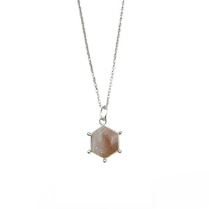 Pêche Moonstone Sterling Silver Gemstone Collier Hexagone Forme Femmes Bijoux Unique Bail Or Vermeil Bijoux Pendentif Collier - Product Image 2