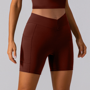 Short d'entraînement de bonne qualité pour femmes OEM pantalon de yoga serré tricoté à taille haute personnalisé Shorts solides - Product Image 5
