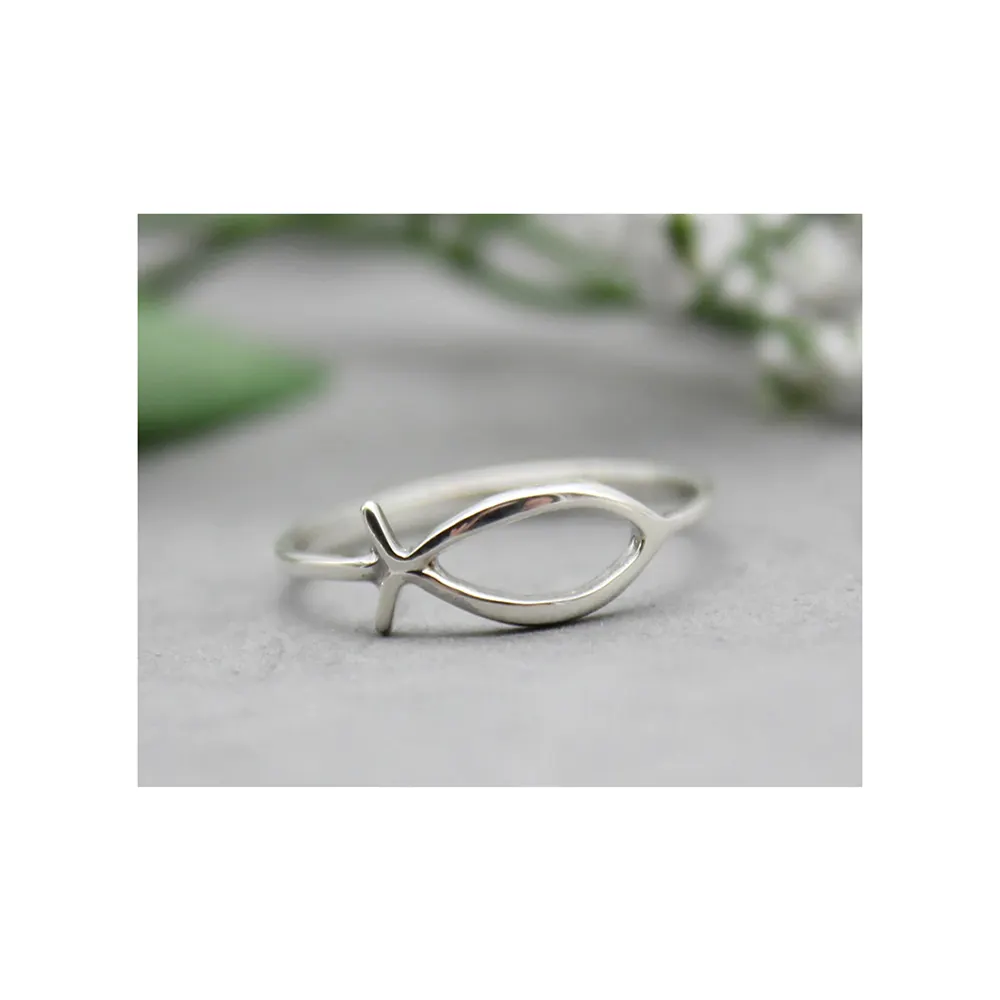 Minimalist 925 Sterling Silver Christian Symbol Jewelry women men ring