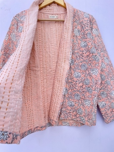 Chaqueta Kantha hecha a mano de algodón, ropa de mujer, abrigo Reversible acolchado, Kimono, chaqueta Bohemia Vintage india, regalo de Navidad para ella - Product Image 3