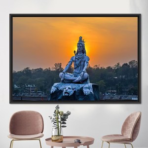 ภาพพิมพ์บนผ้าใบศิลปะพระพุทธรูปอันงดงาม - ของตกแต่งพระอาทิตย์ตกแบบอินเดีย - ศิลปะติดผนังบ้านที่มีความหมายทางจิตวิญญาณ,1P:กรอบสีดำ - Product Image 1