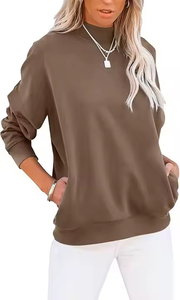 Jersey de Otoño de cuello alto simulado con logotipo frontal, sudadera de manga larga informal ligera con bolsillo cómodo y transpirable para mujer - Product Image 4