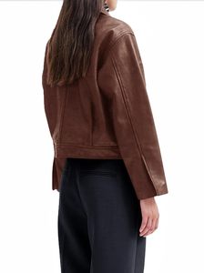 Chaqueta de moto de piel sintética para mujer 2024 Bolsillos de moda Bomber Zip Up Chaquetas recortadas Abrigo de invierno Prendas de abrigo - Product Image 3