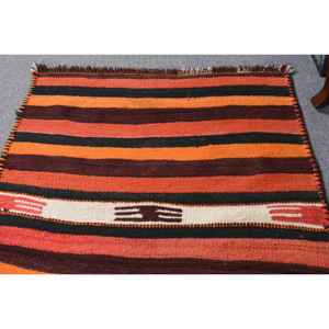 Alfombra Vintage Herki Runner de 3x8.4 pies (92x256 cm), Alfombra Turca Naranja de Lana del Suroeste - Product Image 3