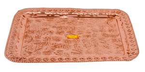Bandeja de cobre puro de diseño personalizado, plato de servicio de 44x33(L x W) con trabajo grabado a mano, diseño Muglhai de bajo precio - Product Image 4