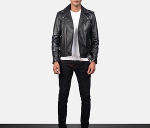 Chaqueta de Cuero Vacuno Genuino Unisex, Chaqueta Negra con Cremallera Suave, Abrigo de Invierno de Alta Calidad, Resistente al Viento, con Cinturón, Parches y Bordado - Product Image 5