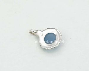 925 plata esterlina sólida junio mes piedra de nacimiento Calcedonia azul con ajuste de bisel colgante de estilo floral - Product Image 2