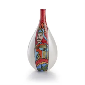 Premium Quality Italian Ornament Pottery Bottle Vase Sicilian Puppets Design 8" Luxurious Home Decor