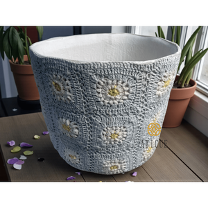15x13 Inch Handcrafted Cotton <b>Storage</b> Bin Floral Patch Weave with Inner Lining for Living Room Decorative Bag Use - Product Image 4