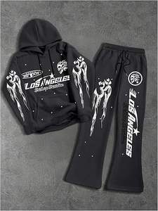 Survêtement de haute qualité avec impression en relief, logo personnalisé, coupe évasée, 100% coton, ourlet brut, pantalon de survêtement à capuche, survêtement pour homme - Product Image 5