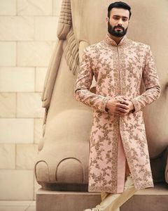 2024 Beautiful Heavy Embroidery Pink Sherwani Kurta <b>Pant</b> Crystal Glass Beads Dabka Work Shoe Match Made Fabric Plus Size - Product Image 1