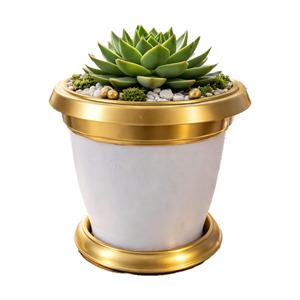 Maceta Blanca Dorada con Diseño Floral, Marca Privada, Decorativa, de Plástico, para Jardín, Estilo Lujoso, Pintada a Mano, para Plantas de Escritorio - Product Image 1